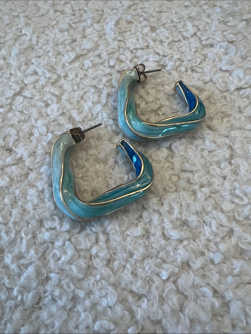 Aqua Blue Enamel Hoops Earrings - Women Jewelry